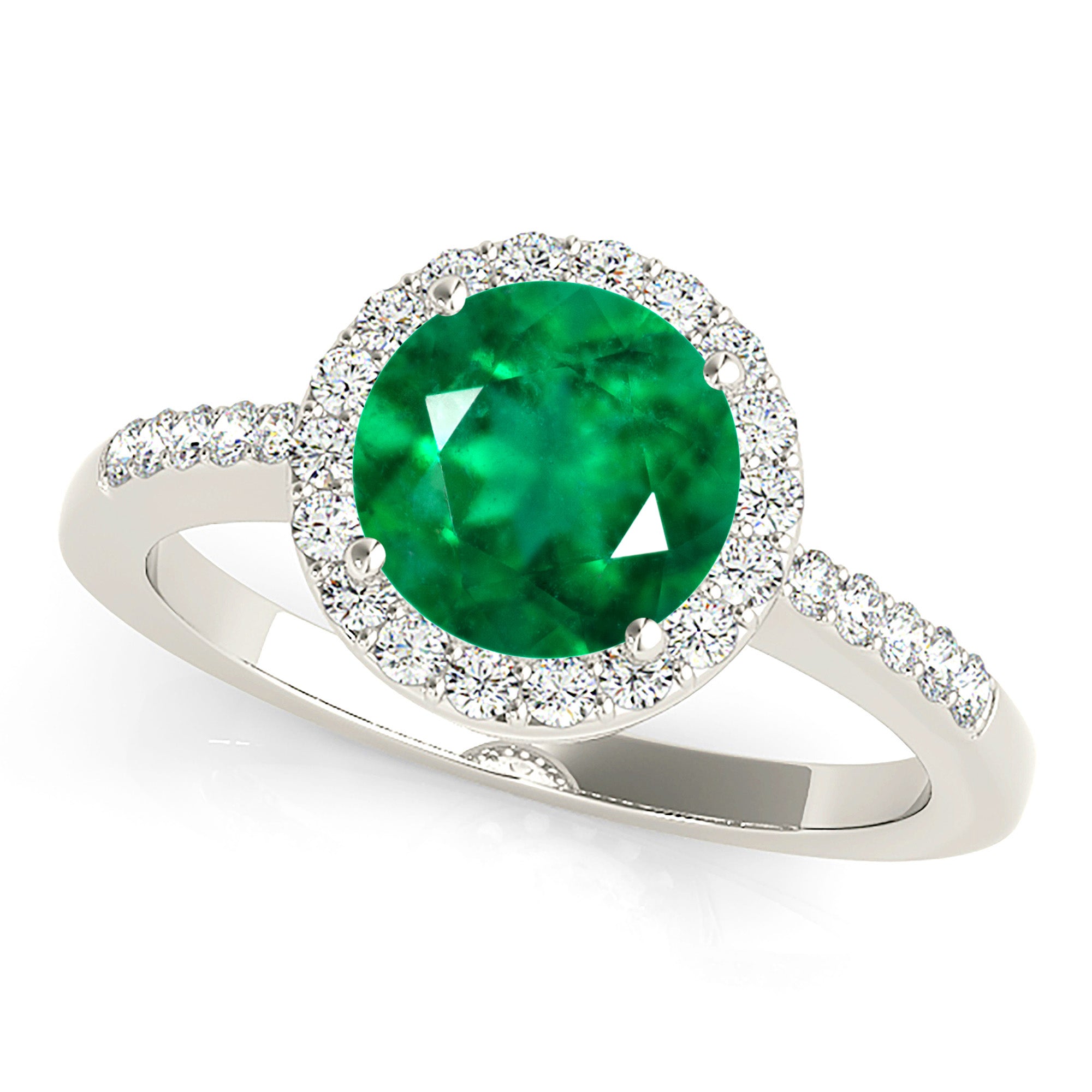2.00 ct. Genuine Emerald Ring With 0.20 ctw. Diamond Delicate Halo and Band, Filigree Basket-VIRABYANI
